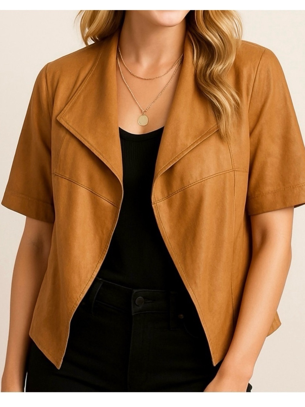 Graham & Spencer 100% Lambskin Leather Drape Jacket | Size P | Tan | Made in USA